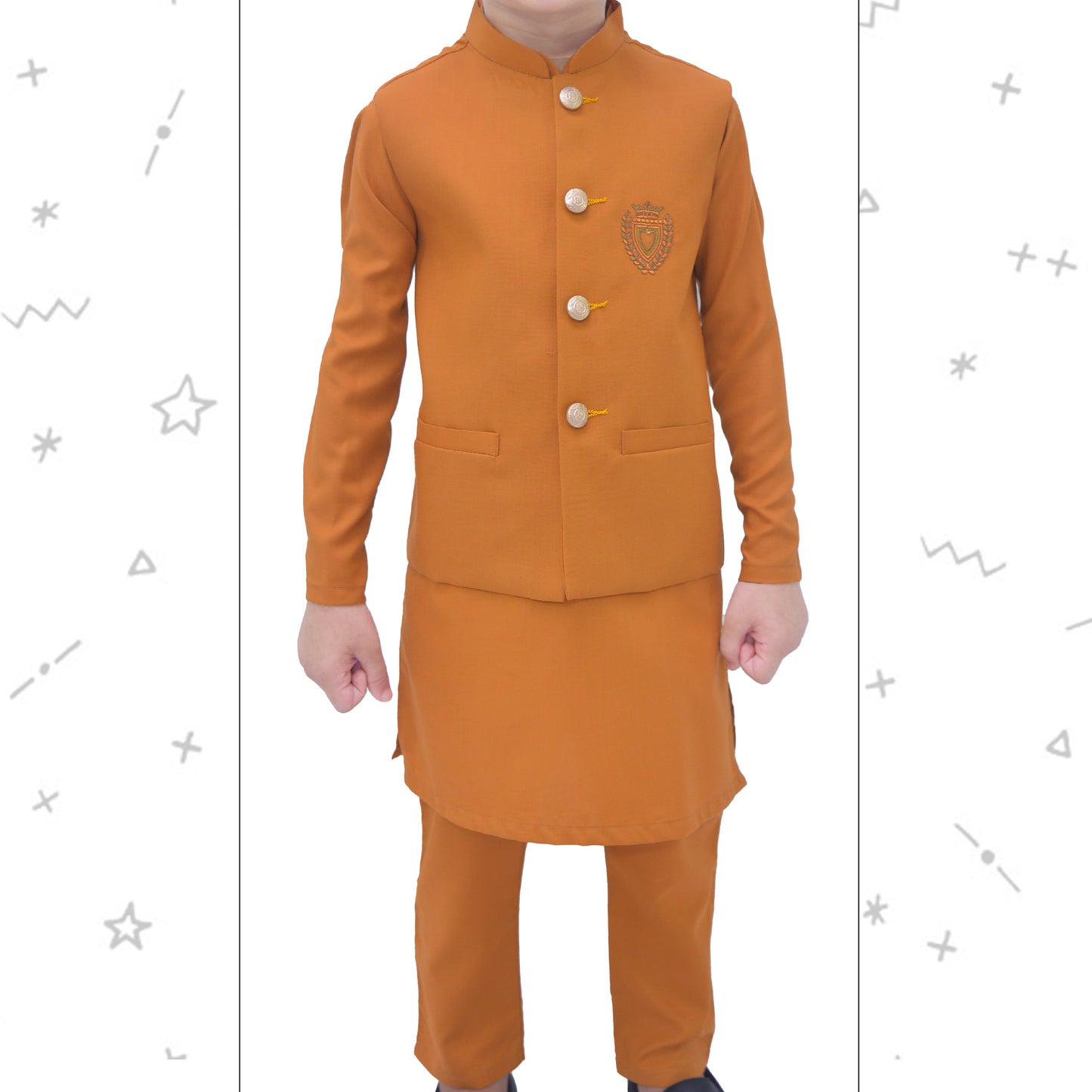 Orange Boys Kurta Pajama with Waistcoat RJ-KIDS165