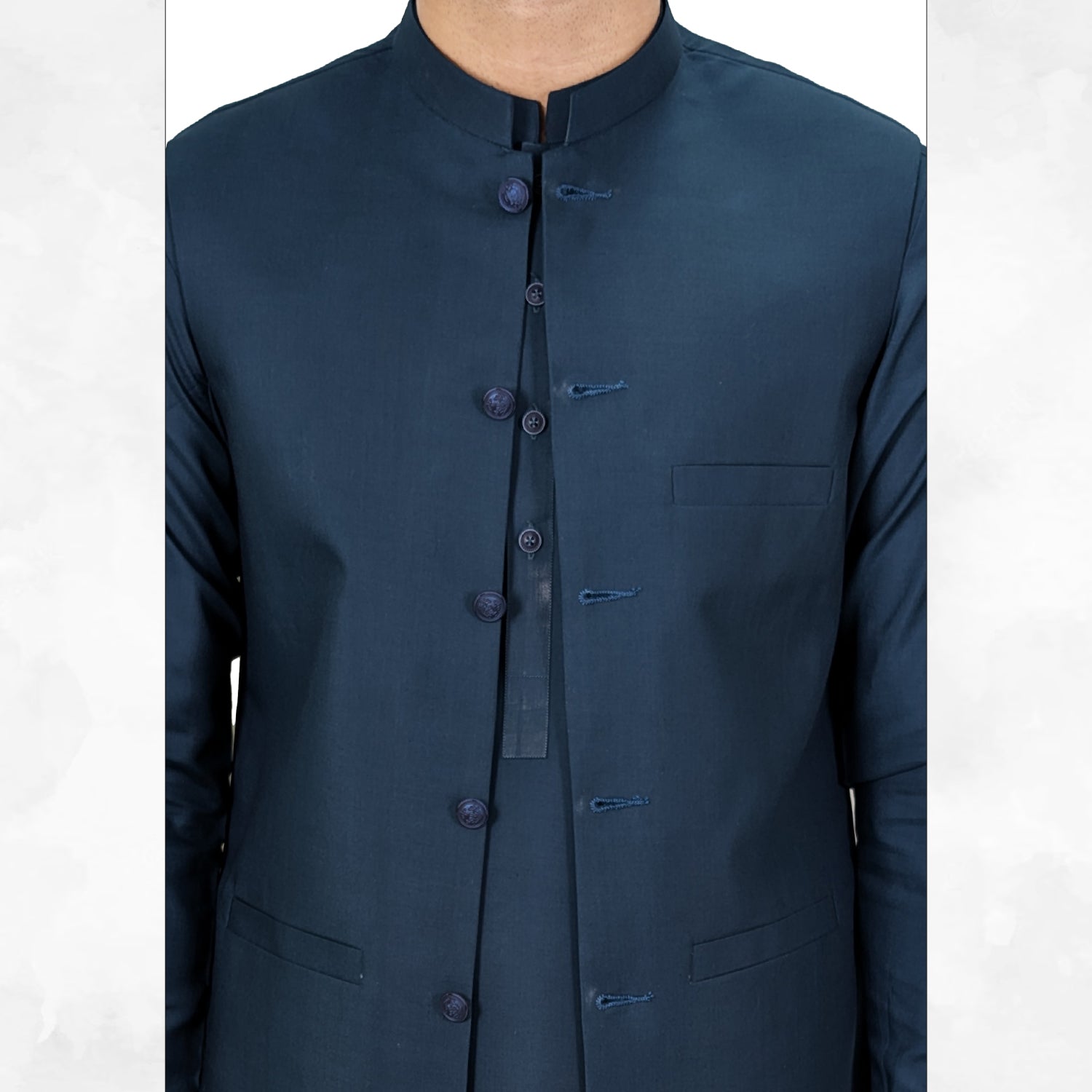 Deep Space Blue Men's Kameez Shalwar with Waistcoat (RJ-KSW122)