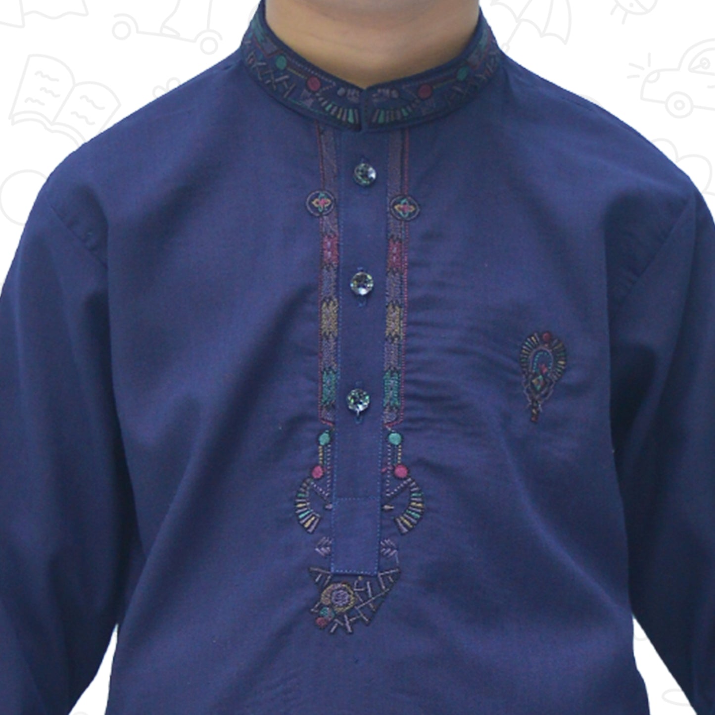 Navy Blue Boy's Wash & Wear Kurta Pajama RJ-KIDS174