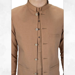 Burnt Caramel Men's Kameez Shalwar with Waistcoat (RJ-KSW120)