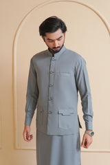 Cool Grey Men's Kameez Shalwar with Waistcoat (RJ-KSW132)