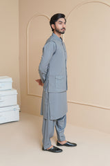 Cool Grey Men's Kameez Shalwar with Waistcoat (RJ-KSW132)