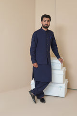 Navy Blue Men's Kameez Shalwar with Waistcoat (RJ-KSW135)