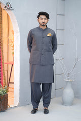Men’s Premium Wash & Wear Kameez Shalwar – Stone Grey Traditional Wear - (RJ-KSW150)