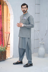 Men’s Premium Wash & Wear Kameez Shalwar – Steel Grey Traditional Wear  - (RJ-KSW152)