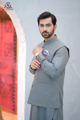 Men’s Premium Wash & Wear Kameez Shalwar – Steel Grey Traditional Wear  - (RJ-KSW152)
