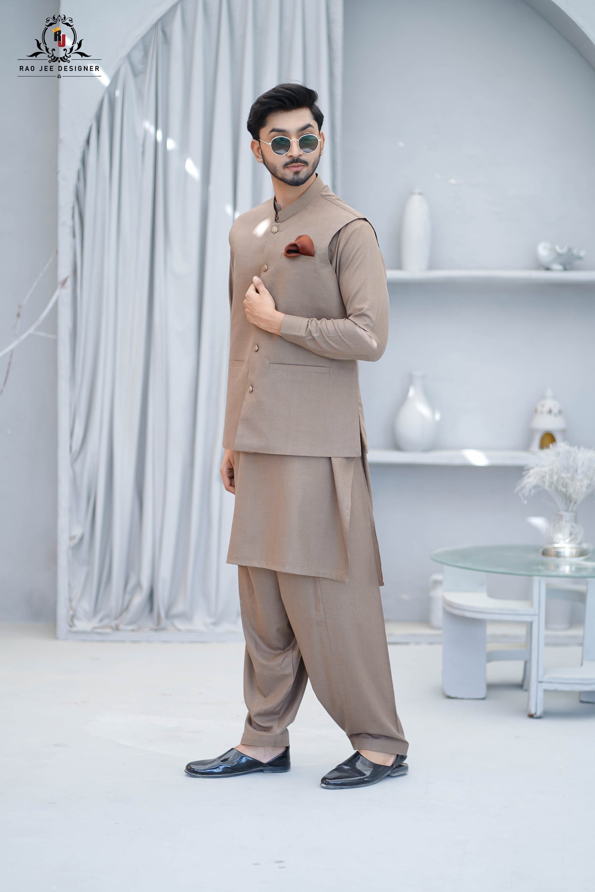 Men’s Premium Wash & Wear Kameez Shalwar – Dark Fawn Traditional Wear - (RJ-KSW153)