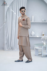 Men’s Premium Wash & Wear Kameez Shalwar – Dark Fawn Traditional Wear - (RJ-KSW153)