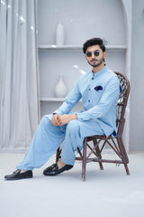 Men’s Premium Wash & Wear Kameez Shalwar – Sky Blue Traditional Wear - (RJ-KSW145)