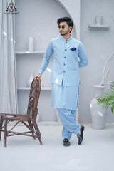 Men’s Premium Wash & Wear Kameez Shalwar – Sky Blue Traditional Wear - (RJ-KSW145)