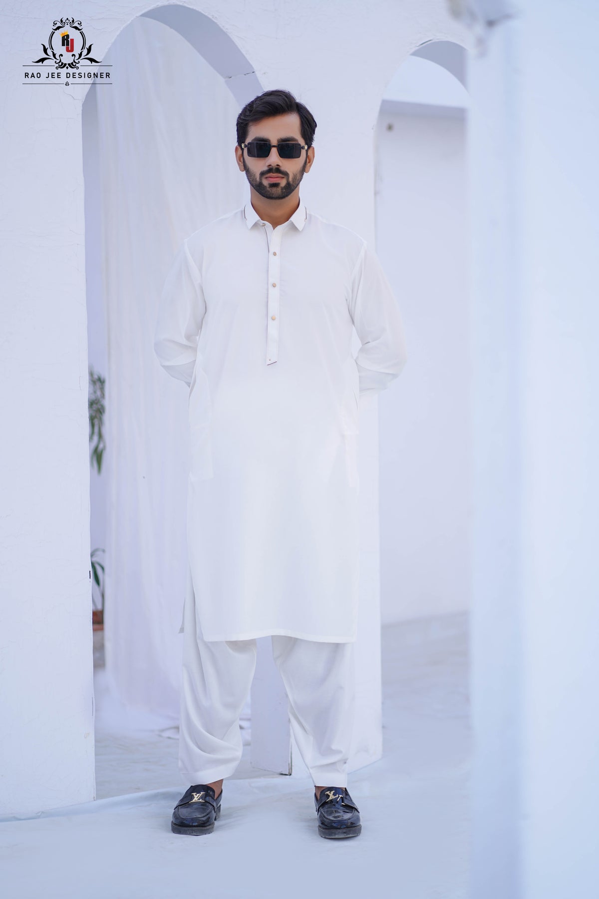Elegant White Mens Kameez Shalwar RJ-KS593