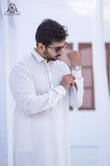 Elegant White Mens Kameez Shalwar RJ-KS593