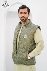 Olive Quilted Puffer Jacket – sleevles