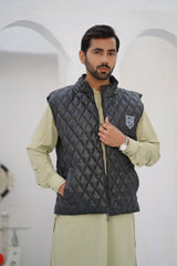 Jet Black Diamond Quilted Puffer Jacket - Sleevles