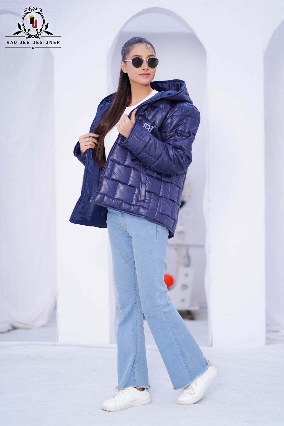 Navy Blue Puffer Jacket Females -Full sleaves