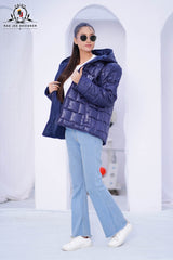 Navy Blue Puffer Jacket Females -Full sleaves