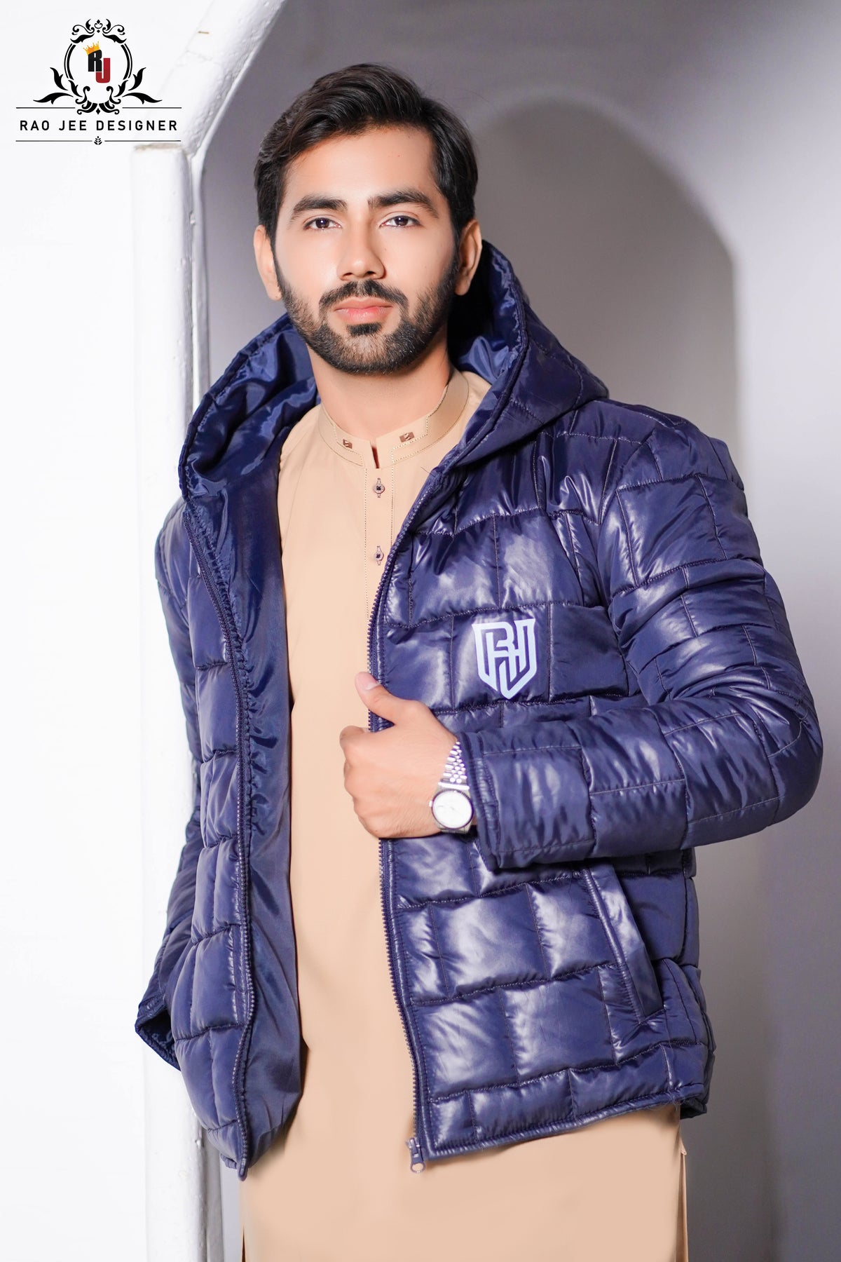 Navy Blue Puffer Jacket Males – Full sleeves