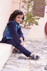 Navy Blue Kids Kurta Pajama with Printed Waistcoat RJ-KIDS121