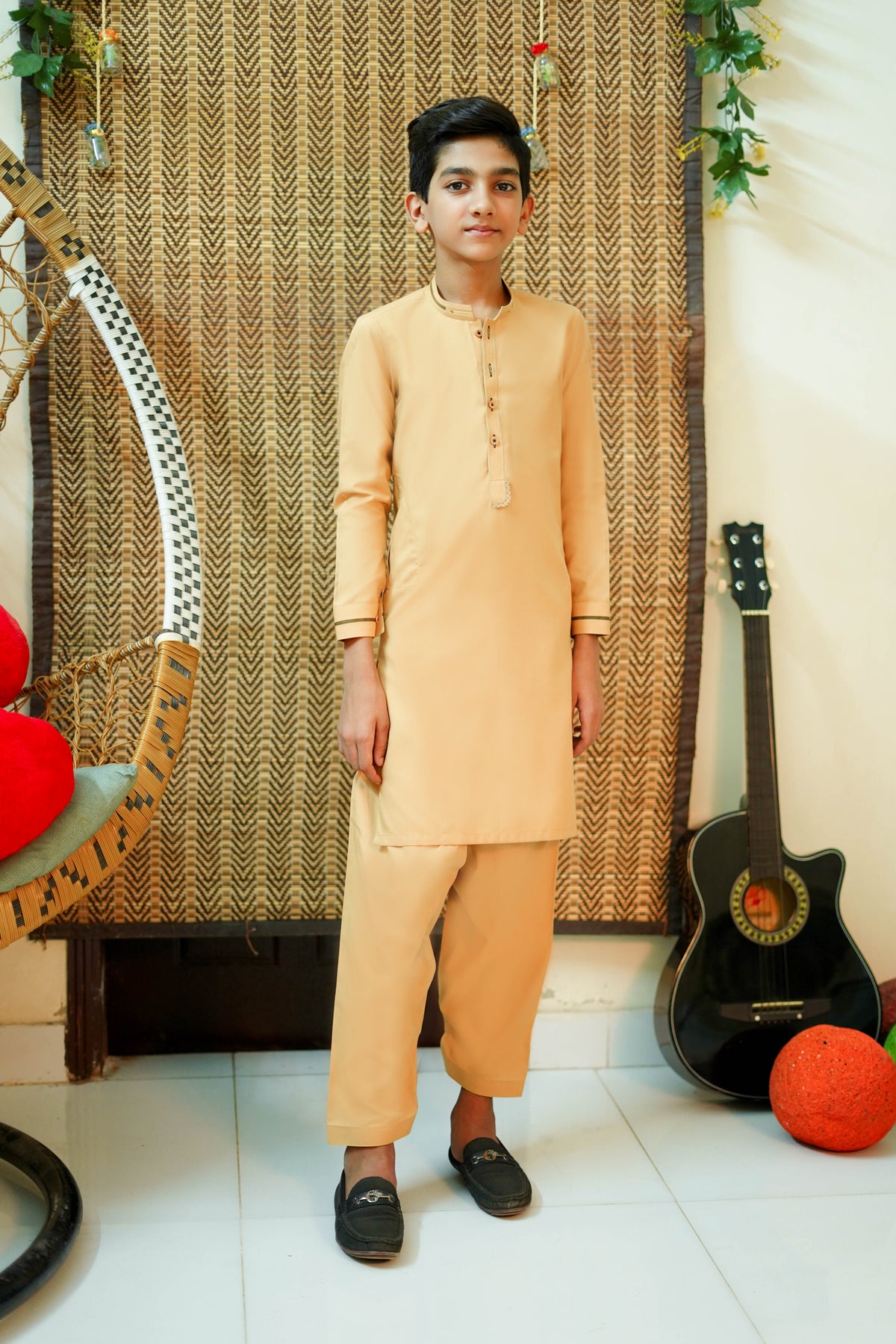 New Soft Gold Designer Boy's Kameez Shalwar RJ-KIDS215