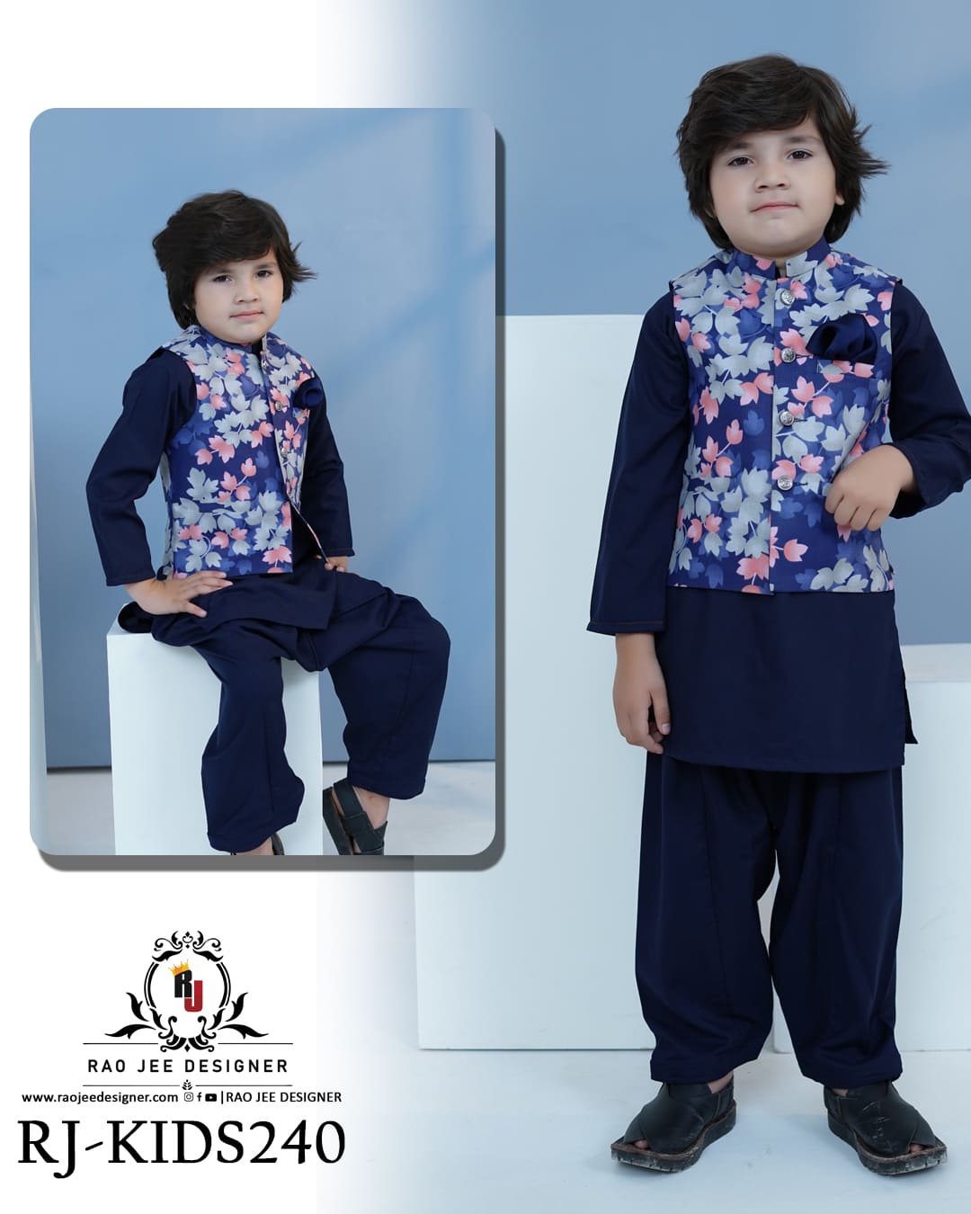 Floral Navy Waistcoat Set for Boys | RJ-KIDS240