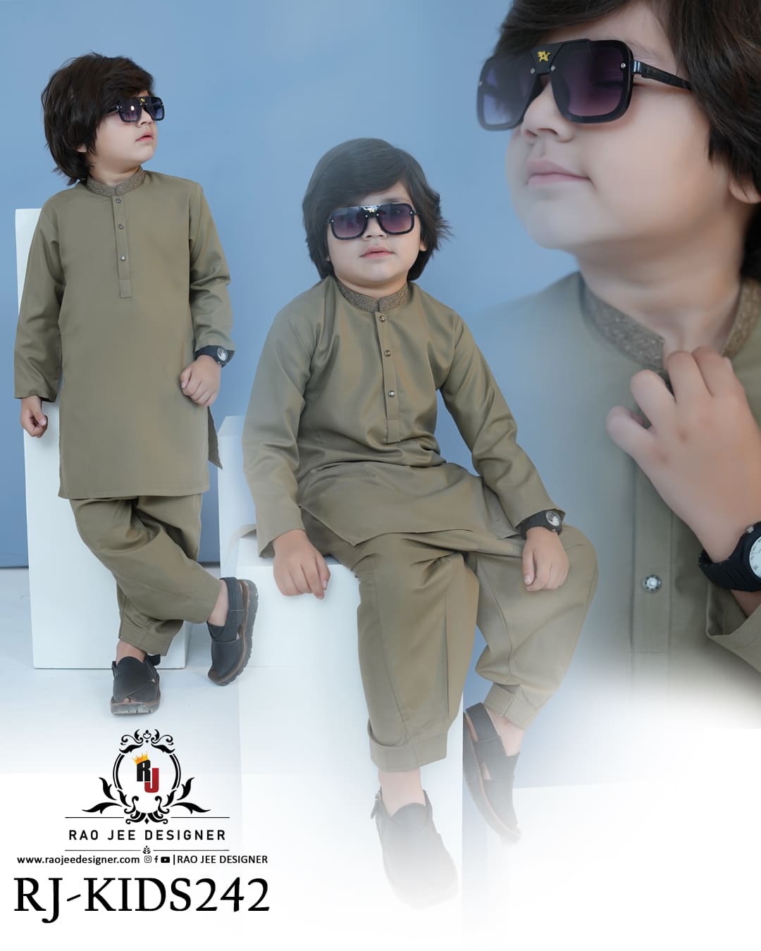 Olive Moss Kurta Shalwar for Boys | RJ-KIDS242