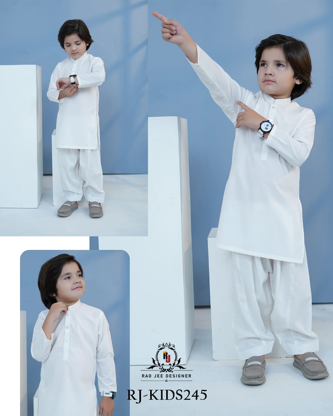 Pristine White Kurta Shalwar for Boys | RJ-KIDS245