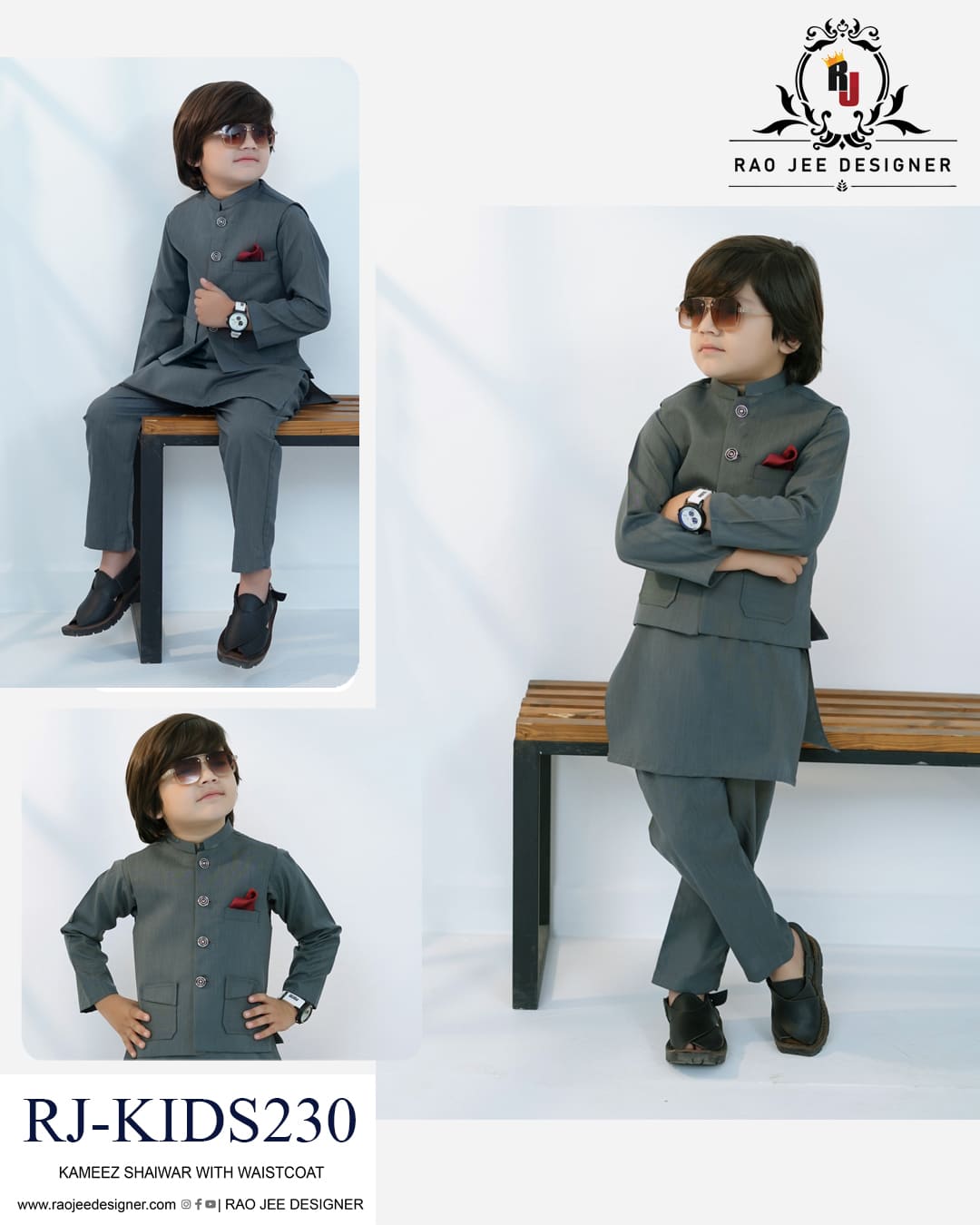 Charcoal Slate Waistcoat Set for Boys | RJ-KIDS230