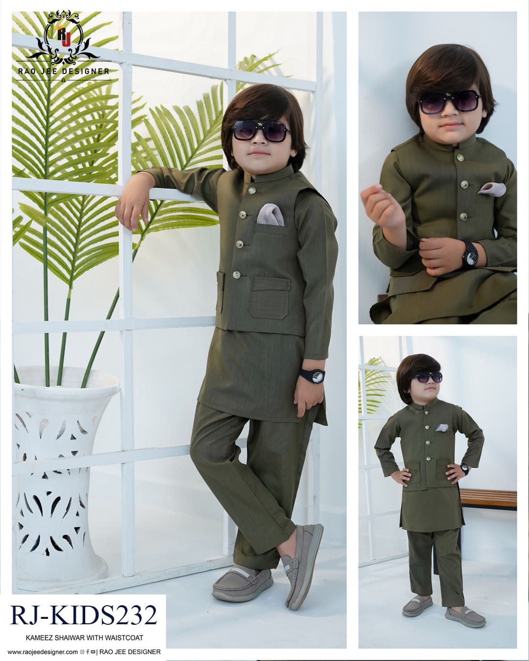 Sage Green Waistcoat Set for Boys | RJ-KIDS232