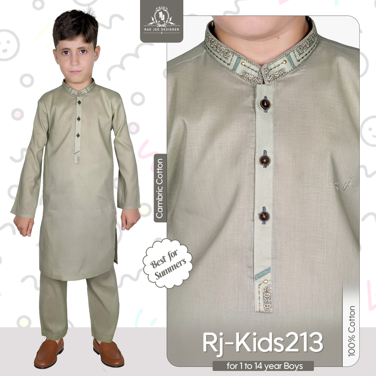 Sage Green Boy's Kurta Pajama RJ-KIDS213