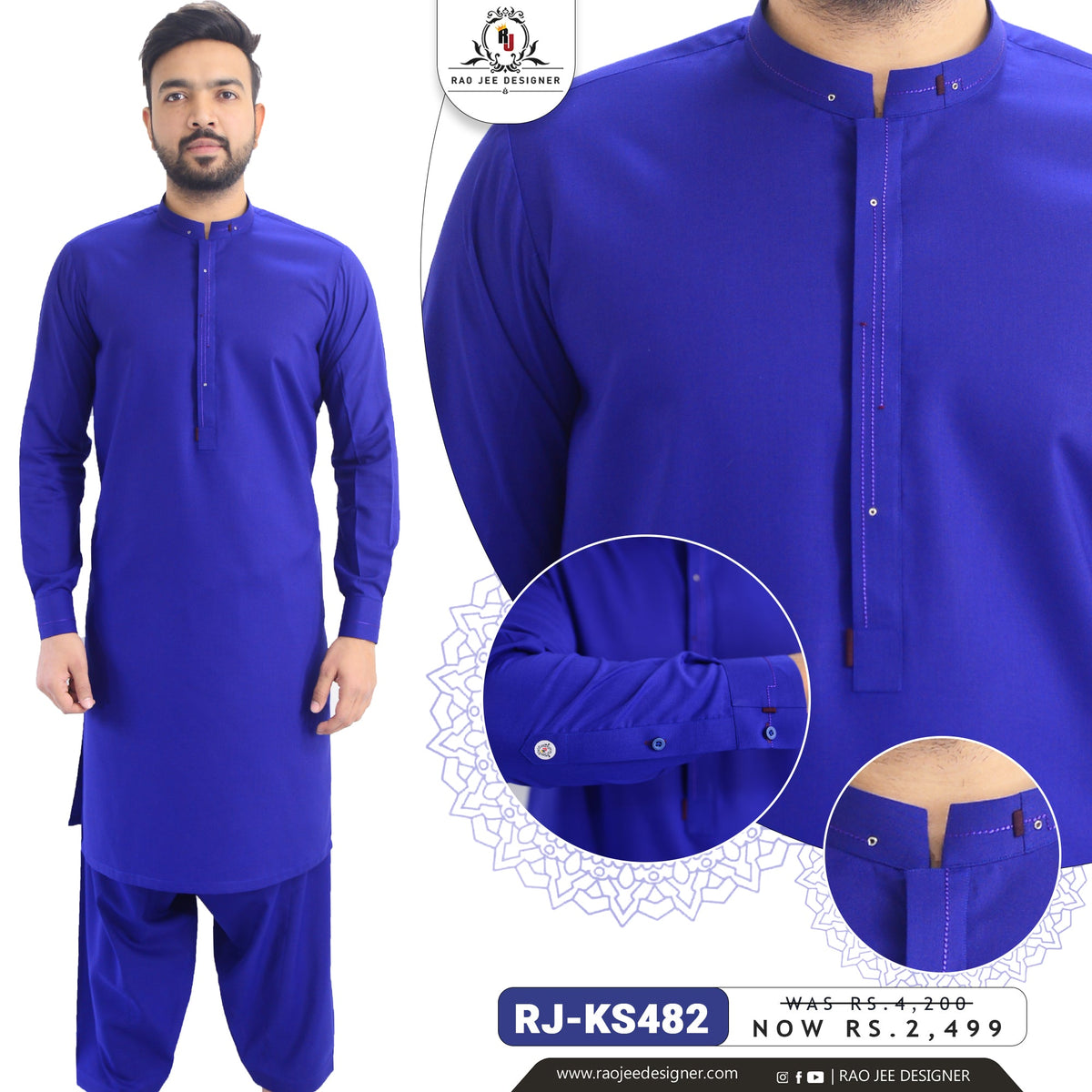 Royal blue Men's Kameez Shalwar RJ-KS482