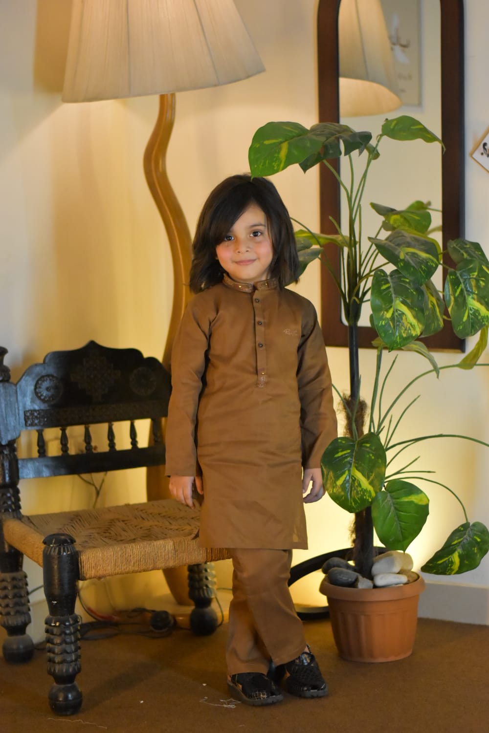Chestnut Brown Cambric Cotton Boy's Kurta Pajama RJ-KIDS215
