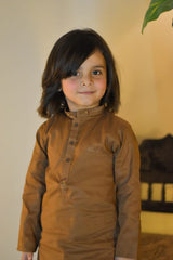 Chestnut Brown Cambric Cotton Boy's Kurta Pajama RJ-KIDS215