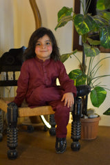 Burgundy Red Cambric Cotton Boy's Kurta Pajama RJ-KIDS214