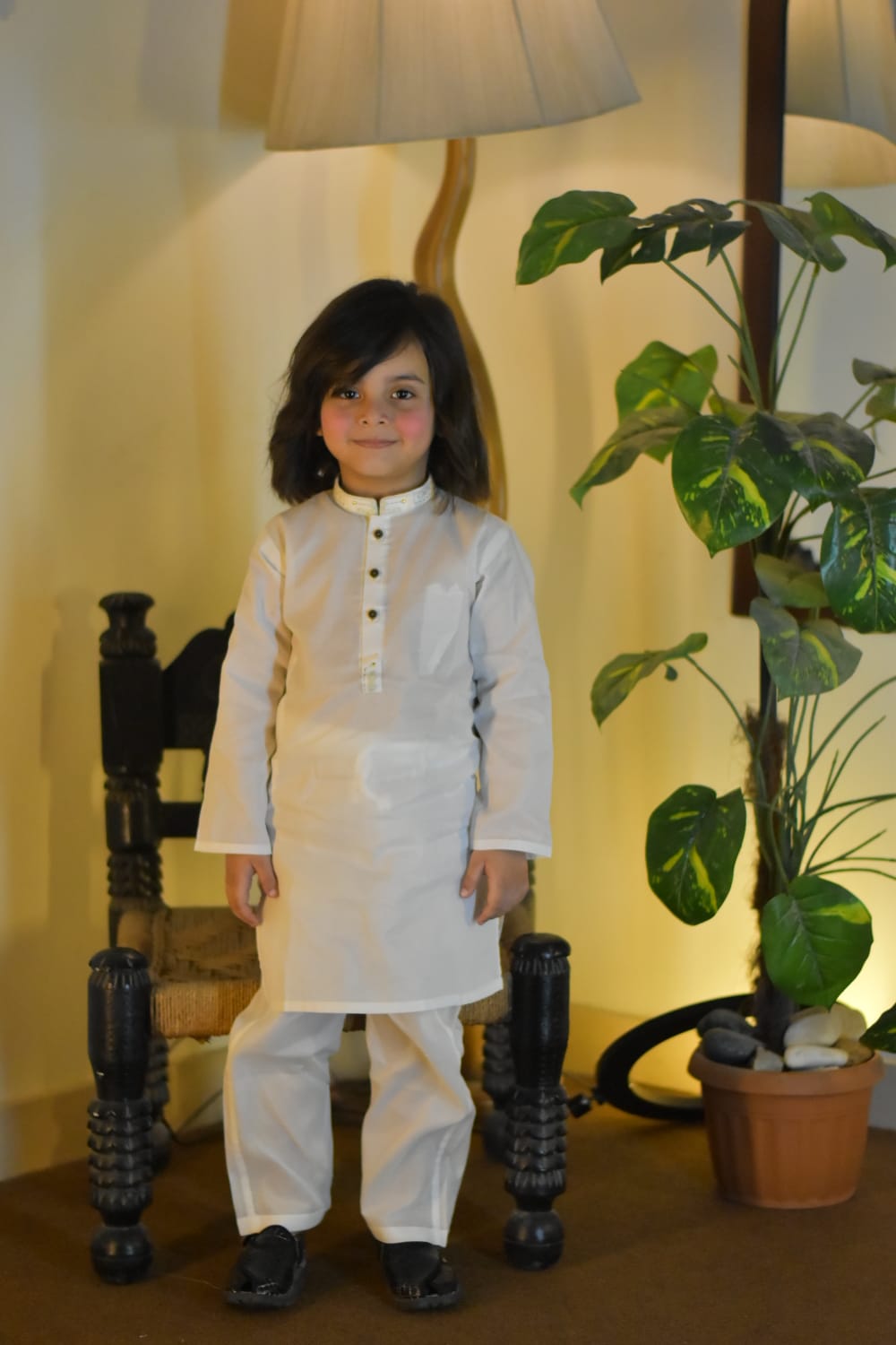 Off White Cambric Cotton Boy's Kurta Pajama RJ-KIDS216
