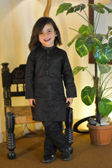 Phantom Black Cambric Cotton Boy's Kurta Pajama RJ-KIDS211