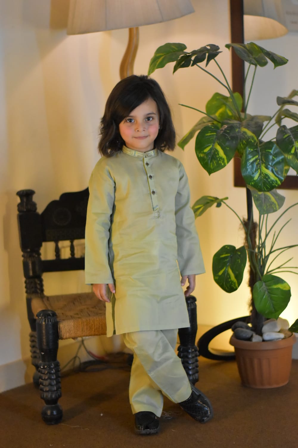 Sage Green Cambric Cotton Boy's Kurta Pajama RJ-KIDS213