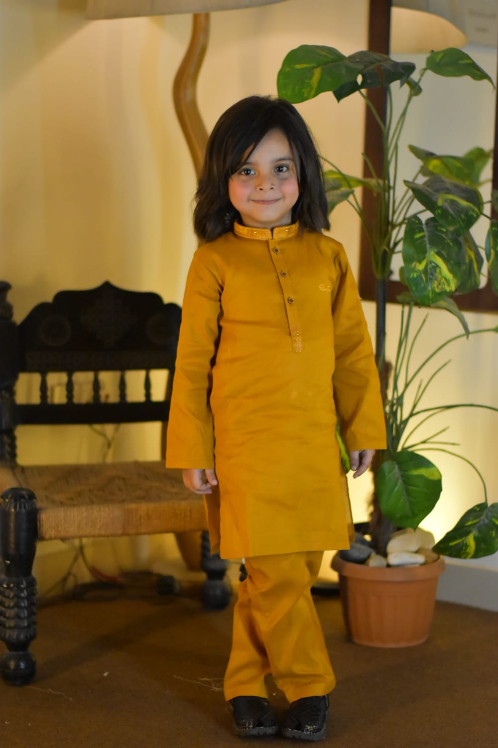 Bronze Gold Cambric Cotton Boy's Kurta Pajama RJ-KIDS219