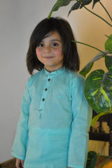 Light Sea Cambric Cotton Green Boy's Kurta Pajama RJ-KIDS212