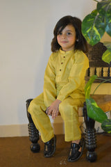 Golden Beige Cambric Cotton Boy's Kurta Pajama RJ-KIDS210
