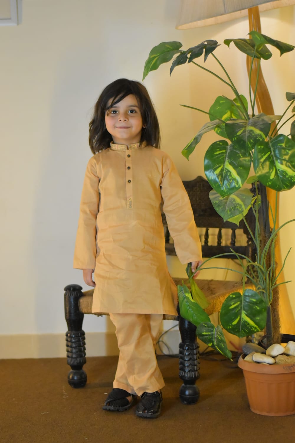 Sand Brown Cambric Cotton Boy's Kurta Pajama RJ-KIDS217