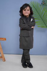 Deep Olive 3-Piece Waistcoat Set for Boys | RJ-KIDS221