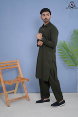 Olive Green Men's Kameez Shalwar RJ-KS612, Rao Jee Designer