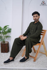Olive Green Men's Kameez Shalwar RJ-KS612, Rao Jee Designer