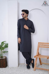 Charcoal Grey Designed Men's Kameez Shalwar RJ-KS611