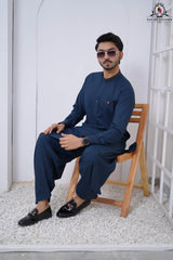 Deep Teal Blue Men's Designed Kameez Shalwar RJ-KS610