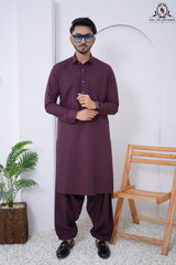 Plum Purple Men's Kameez Shalwar RJ-KS617, Rao Jee Designer – Elegance in Every Stitch