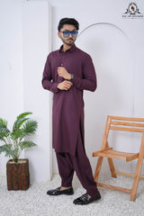 Plum Purple Men's Kameez Shalwar RJ-KS617, Rao Jee Designer – Elegance in Every Stitch