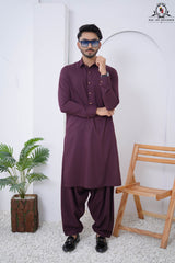 Plum Purple Men's Kameez Shalwar RJ-KS617, Rao Jee Designer – Elegance in Every Stitch