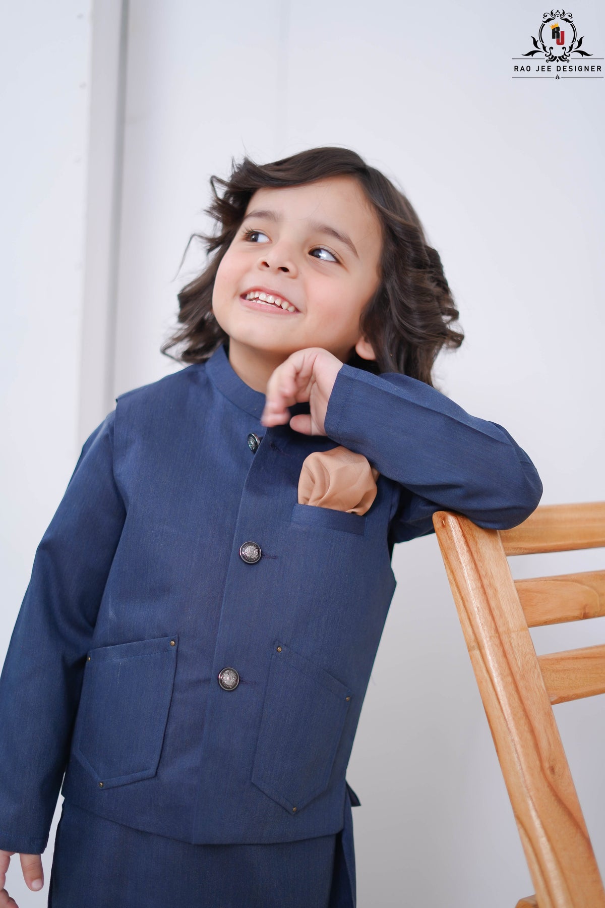 Slate Blue 3-Piece Waistcoat Set for Boys | RJ-KIDS225