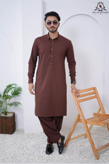 Chocolate Brown Men's Kameez Shalwar RJ-KS615, Rao Jee Designer – Timeless Sophistication